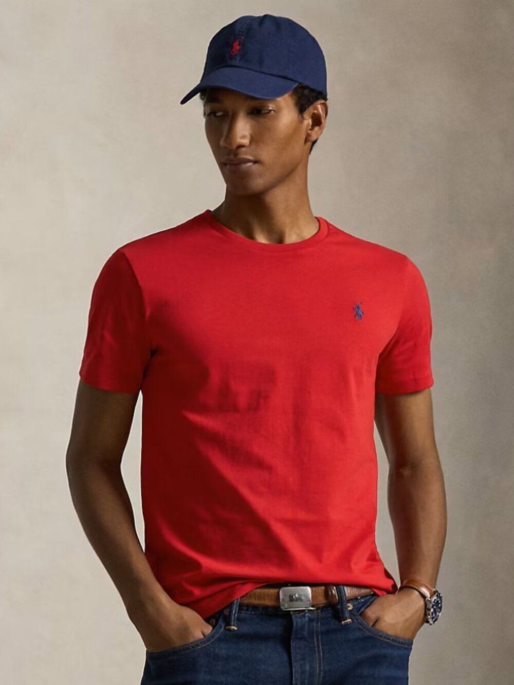 POLO RALPH LAUREN Jersey Crewneck Custom Slim Short-Sleeve Cotton T-Shirt in Red